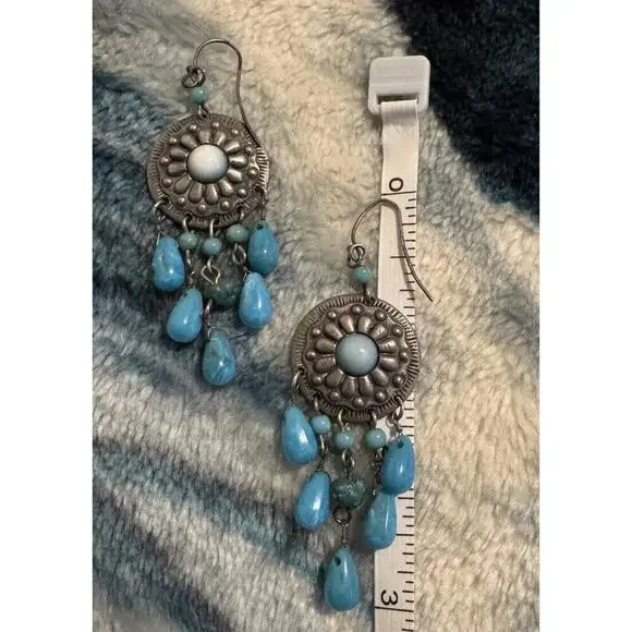 -EARRINGS VTG Avon Dangle Turquoise On Silver Southwest Style 3”L - Picture 4 of 8